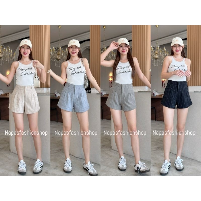 💖Barbie Candy Shorts💖 (S-3XL)กางเกงขาสั้นทรงบาร์บี้ ผ้าแคนดี้ลายริ้ว กระเป๋าซ่อนด้านข้าง มีหูเข็มขัด