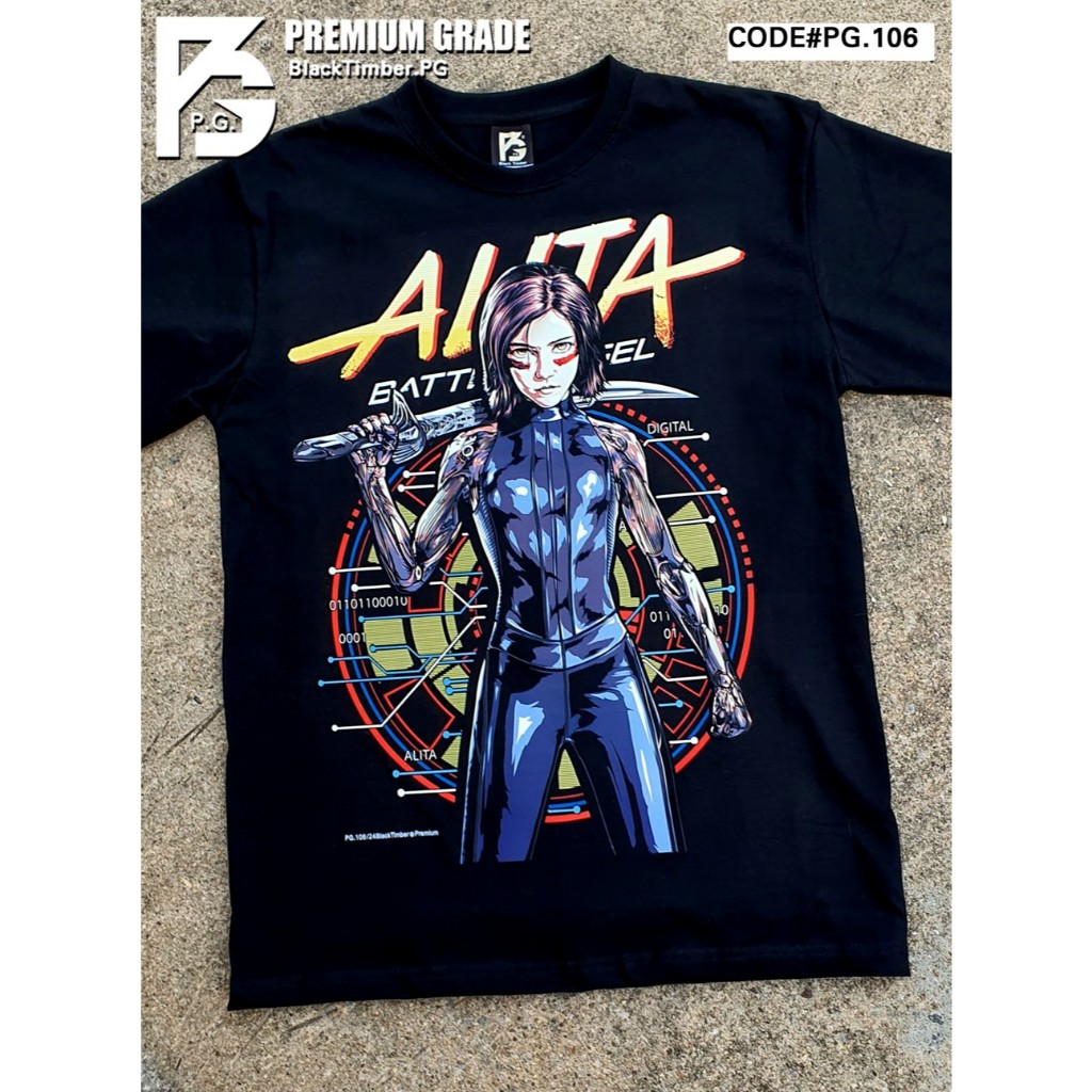 PG 106 Alita Battle Angel cyberpunk เสื้อยืด ลายหนัง สีดำ สกรีนแน่น ผ้านุ่ม cotton100% S M L XL XXL