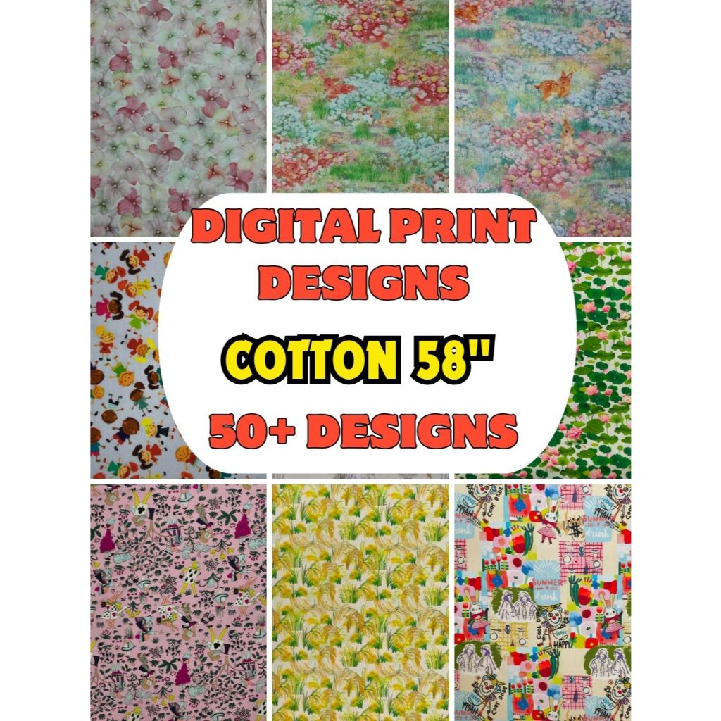 [SALE] 147P-2 ผ้าฝ้าย คอตตอน 100% ผ้าพิมพ์ลายการ์ตูน ลายดอกไม้ สีติดชัดสวย ขนาด 1 เมตร พร้อมส่ง