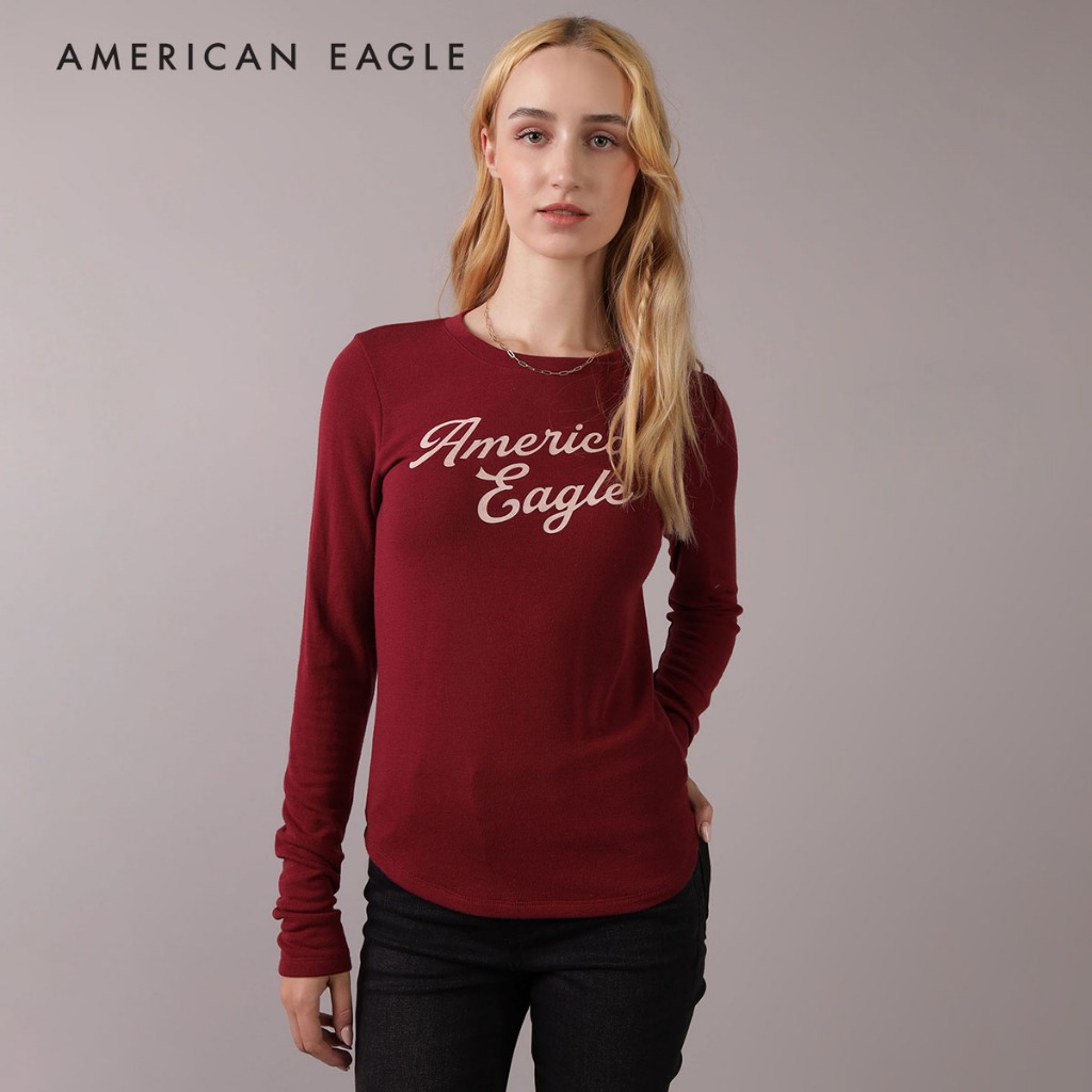 American Eagle Long-Sleeve Long & Lean Logo Graphic Thermal T-Shirt เสื้อยืด ผู้หญิง แขนยาว (EWTS 037-9751-613) ราคาถูก Shopee Lazada