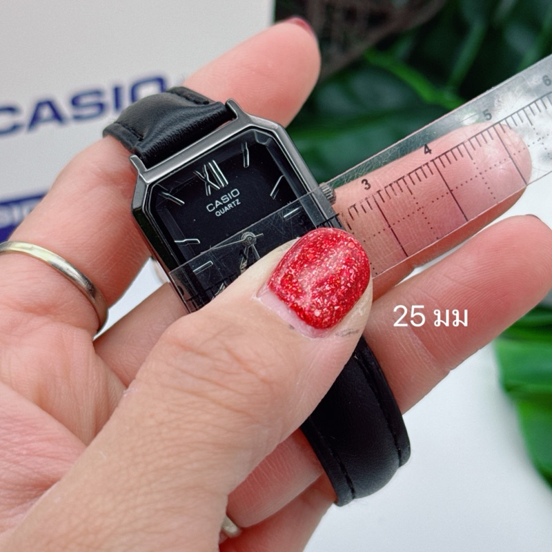 ⌚️ นาฬิกาข้อมือ สายหนัง หน้าปัดเหลี่ยม ขนาด 25 มม พร้อมกล่องคาสิโอ้