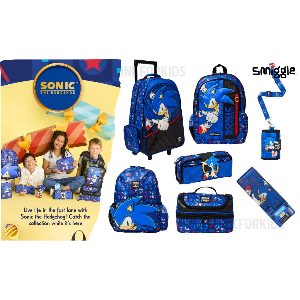 Smiggle Set Sonic กระเป่าเป้ ถุงดินสอ กล่องข้าว bento ขวดน้ำ พร้อมส่งในไทย ของแท้