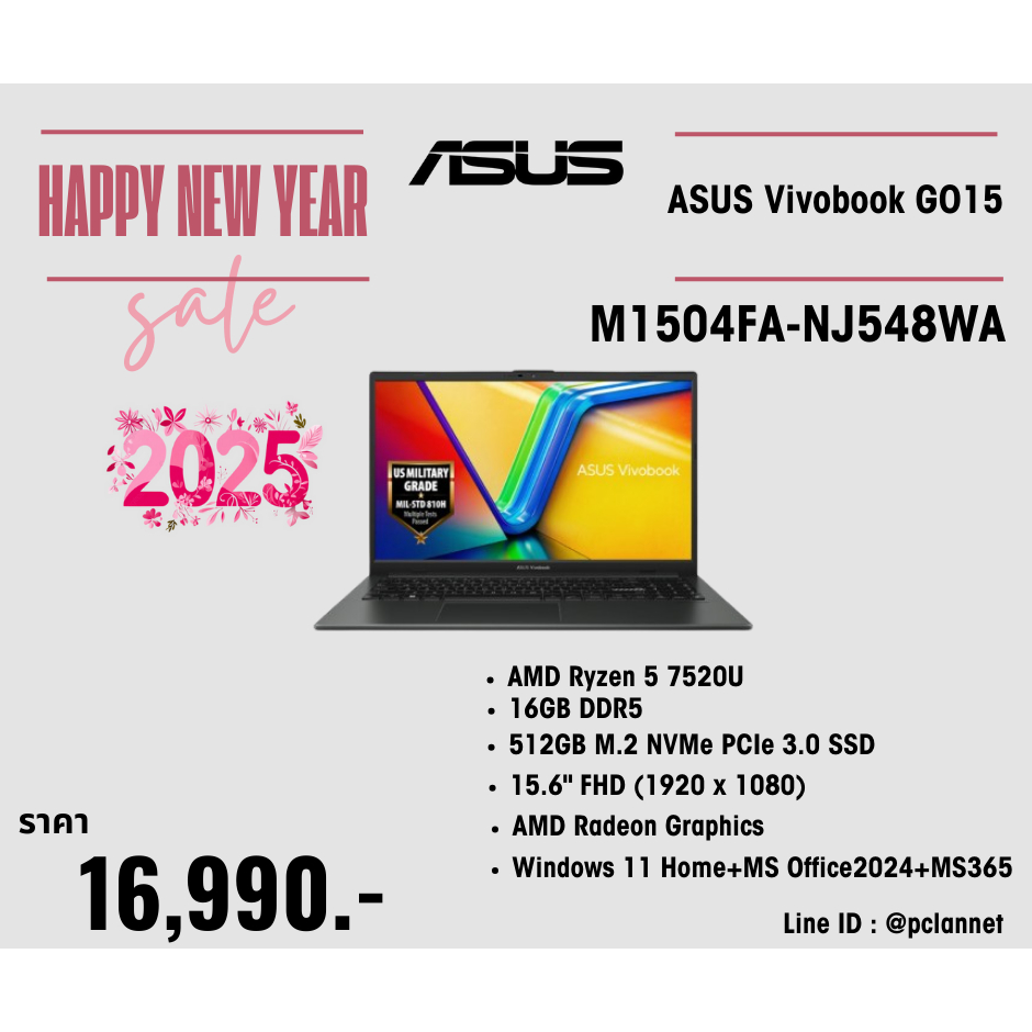 ASUS Notebook Vivobook Go 15 M1504FA-NJ548WF AMD Ryzen 5 7520U 16GB 512GB 15.6  FHD Win11 Office 2Y