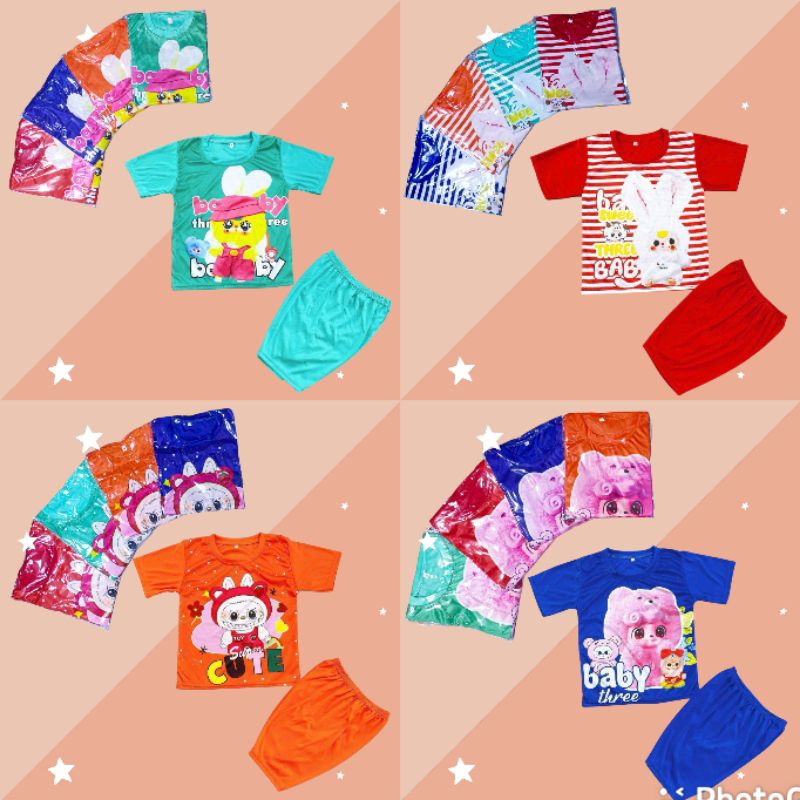 ชุดเด็กลายการ์ตูนผ้ามัน คละสี คละลาย ราคาชุดละ 39 บาท 3 ชุด 100 บาท