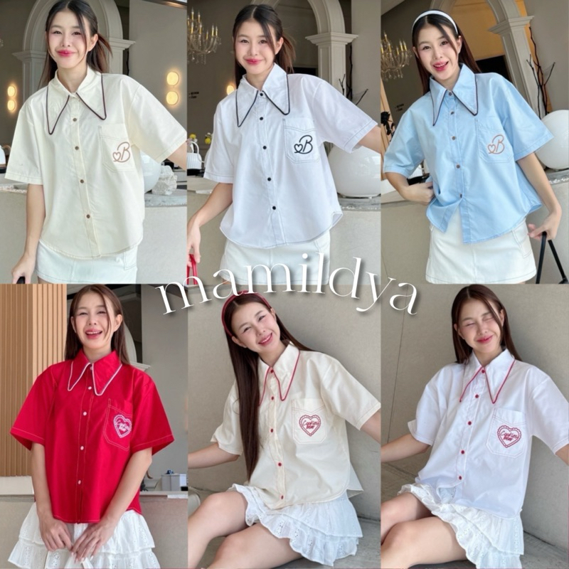 Mamildya.shop เสื้อเชิ้ตแขนสั้นทรงโอเวอร์ไซส์กุ้นขอบป/G2-4 /COOK-ต่ายขอบ