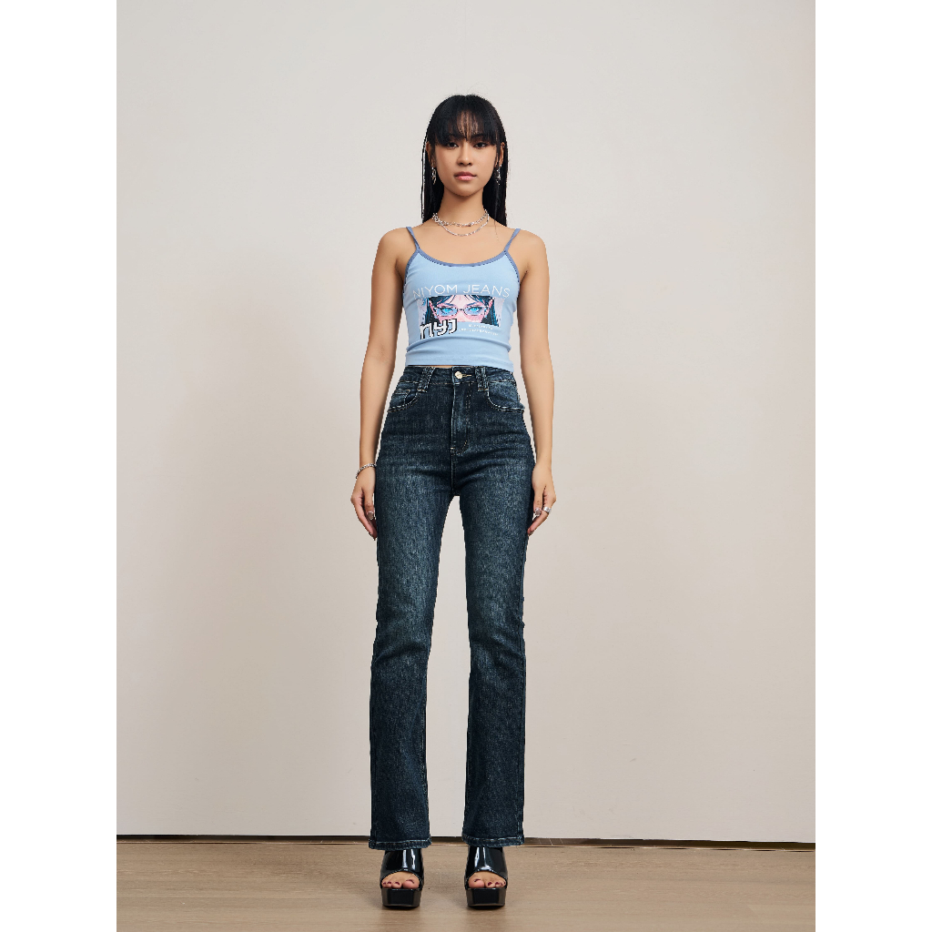 Niyom Jeans Collection 2U : รุ่น BJ004.4 กางเกงยีนส์ผู้หญิง สีดำยีนส์ ผ้ายืด ทรงขาม้า