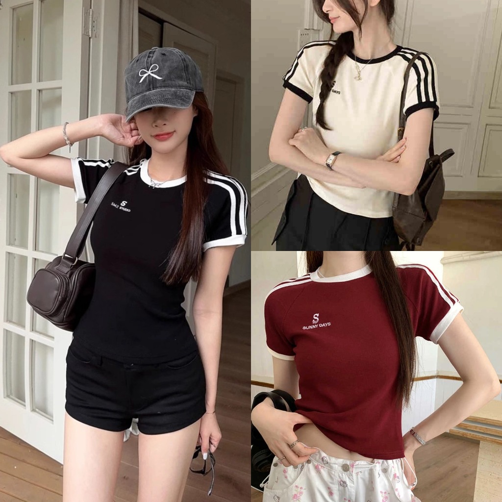 เสื้อยืดเเขนสั้น เสื้อคอกลมผู้หญิง เเมทช์ง่าย สไตล์มินิมอล ทรงเข้ารูป #1502282