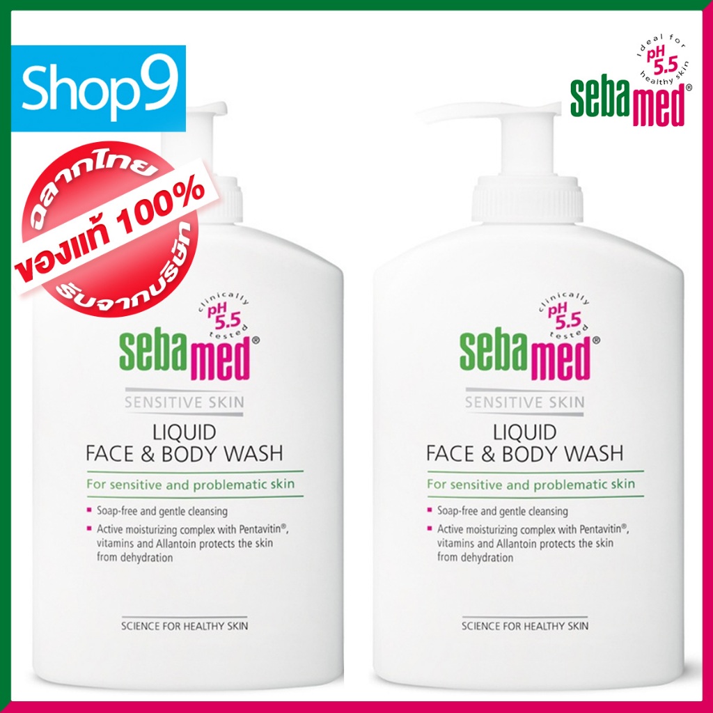 แท้ 07/2027 LIQUID FACE & BODY WASH (PUMP) 1000ml. อาบน้ำสำหรับผิวแพ้ง่าย SEBAMED