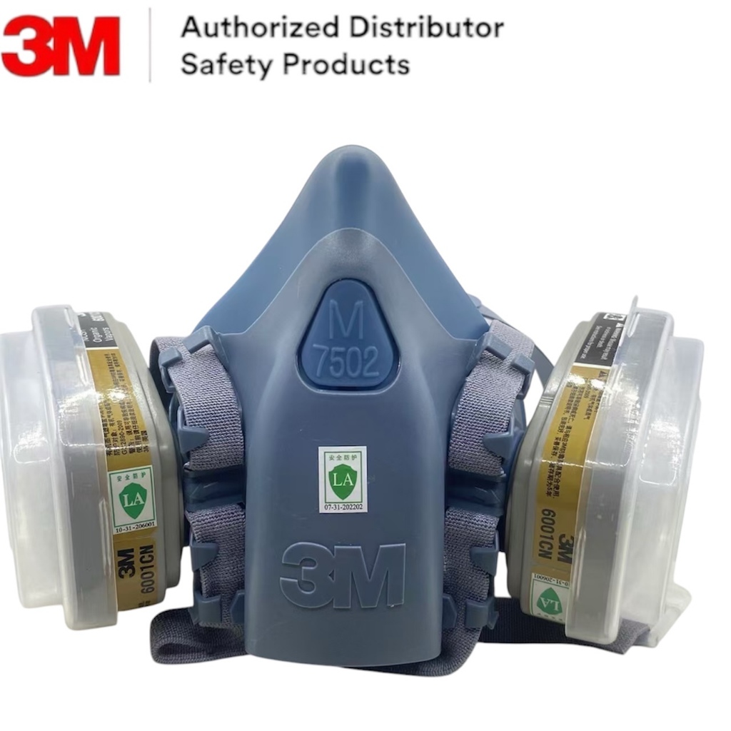 3M 7502 ตลับกรอง 6001 (ครบชุด) หน้ากากป้องกันสารเคมี สำหรับงานพ่นยา งานพ่นสีรถ ✅(ของแท้ 100%) ซิลิโคนนิ่ม