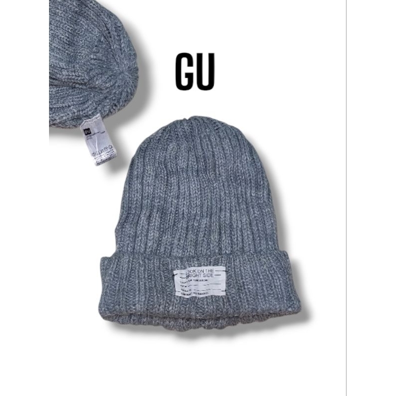 หมวกไหมพรม GU มือสอง สีเทา สภาพดี 🌟Free size🌟G006⚡