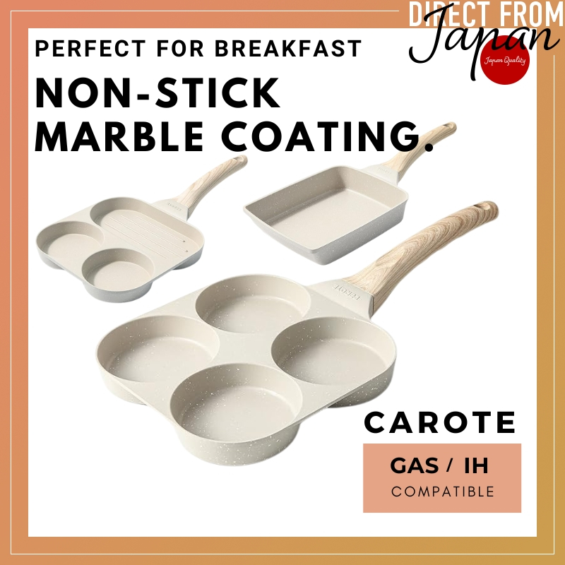 CAROTE 4-Hole Non-Stick Egg Pan – PFOA & PFOS Free, Perfect for Breakfast, Pancakes, and More – Compatible with Gas & IH Stoves