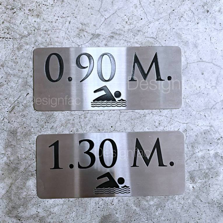 ป้ายบอกความลึกสระว่ายนำ้ 10x20cm ป้ายความลึกสระ ป้ายสระ