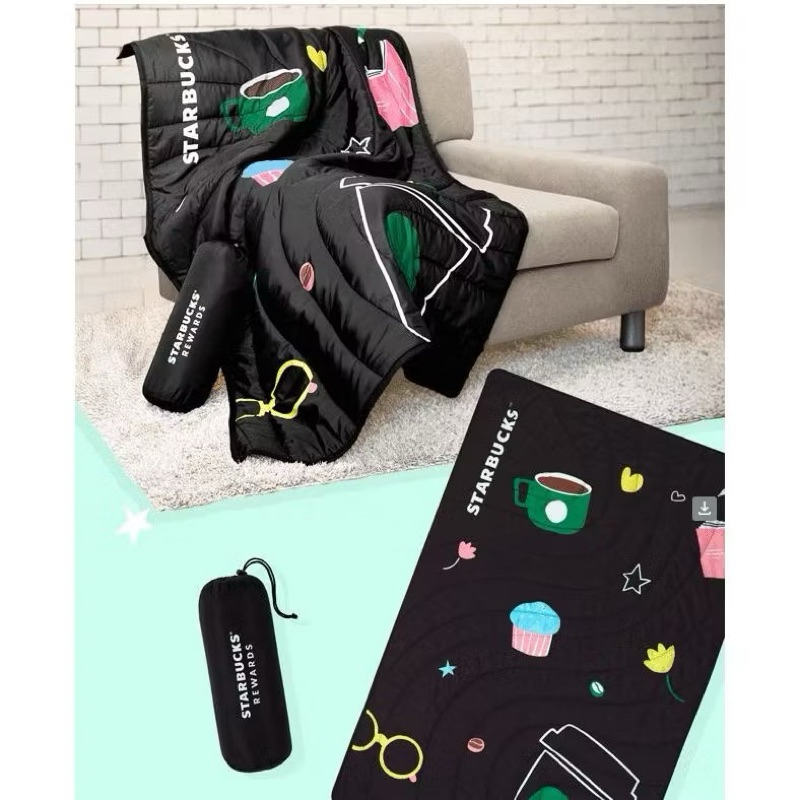 (แท้) ผ้าห่ม starbucks rewards 2025 ผ้าห่มสตาร์บัคส์พับเก็บพร้อมถูง ปูนอนเอนกประสงค์ พกพาง่าย เหมาะแคมป์ปิ้ง