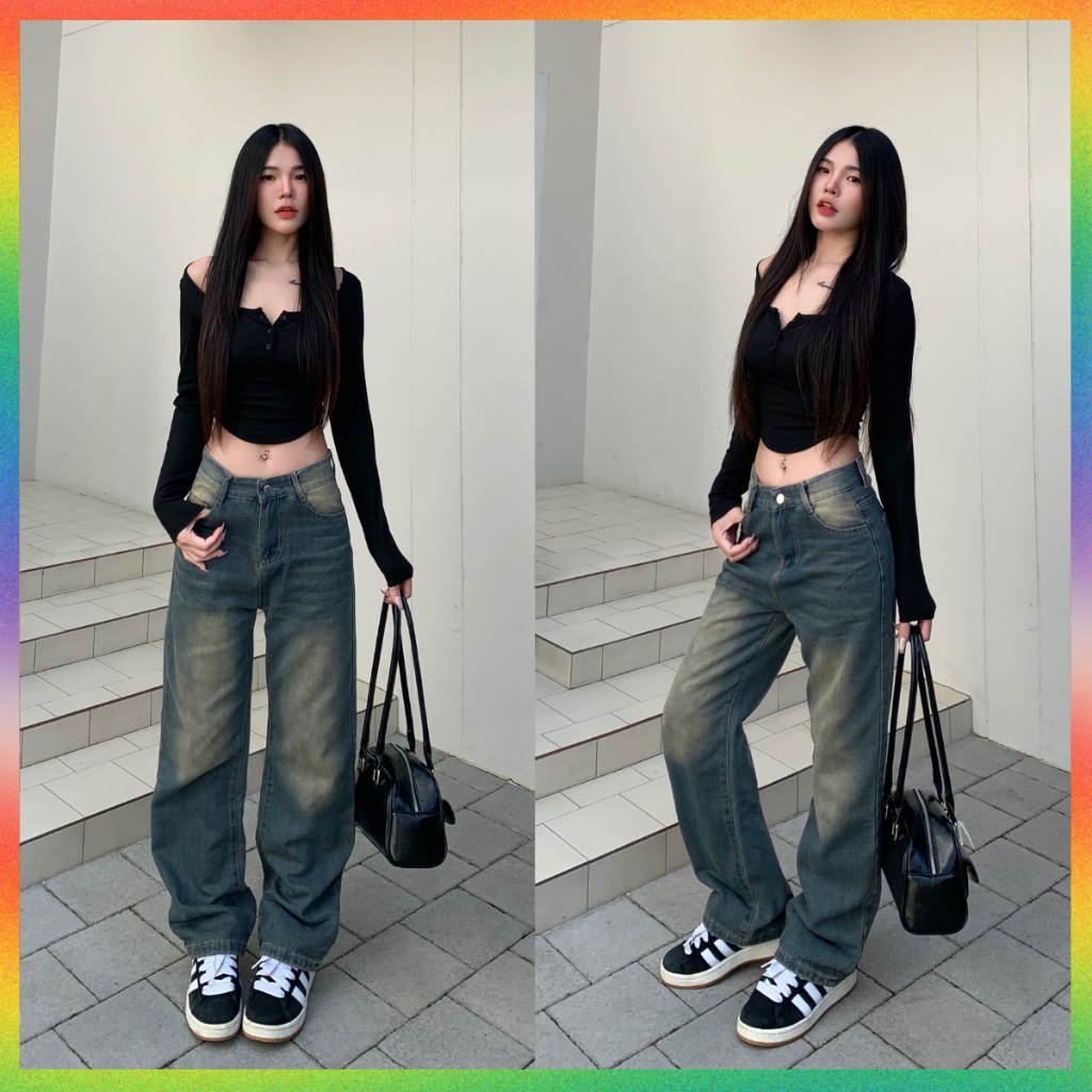 🌈MesubShop🌈กางเกงยีนส์ ยีนส์ขากระบอก สีสนิม 💖 เฟดสวยมาก ผ้ายีนส์ พร้อมส่ง มีไซส์ S-XL กางเกงยีนส์ขากระบอก รุ่น สนิม3356