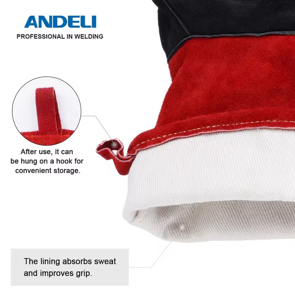 Andeli ถุงมือหนัง ถุงมือเชื่อม 10นิ้ว 14 นิ้ว สีน้ำเงิน สีแดง หนังนุ่ม ทนไฟ เย็บดี