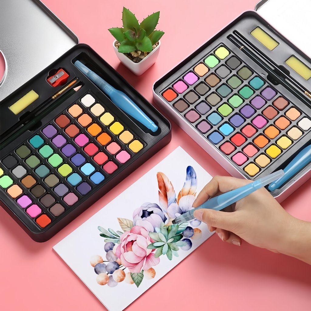 ชุดระบายสีน้ำ สีน้ำก้อน 36 สี 48 สี มาพร้อม ปากกาพู่กันน้ำแบบเติม ดินสอ พู่กัน กระตุ้นจินตนาการของเด็กๆ สีผสมสีสําหรับวา