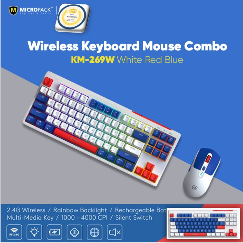 Micropack Keyboard Mouse Combo Wireless - 2.4G Rechargeable with USB & Type-C สกรีนไทย / อังกฤษ รุ่น