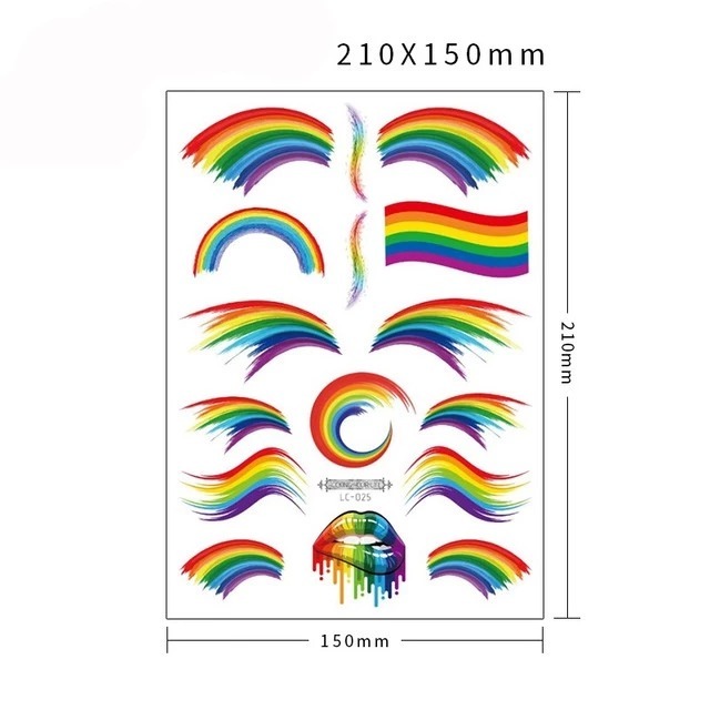 แทคทูสายรุ้ง  รอยสัก แผ่นใหญ่ Rainbow LGBT Pride Easy Big Tattoo Washable