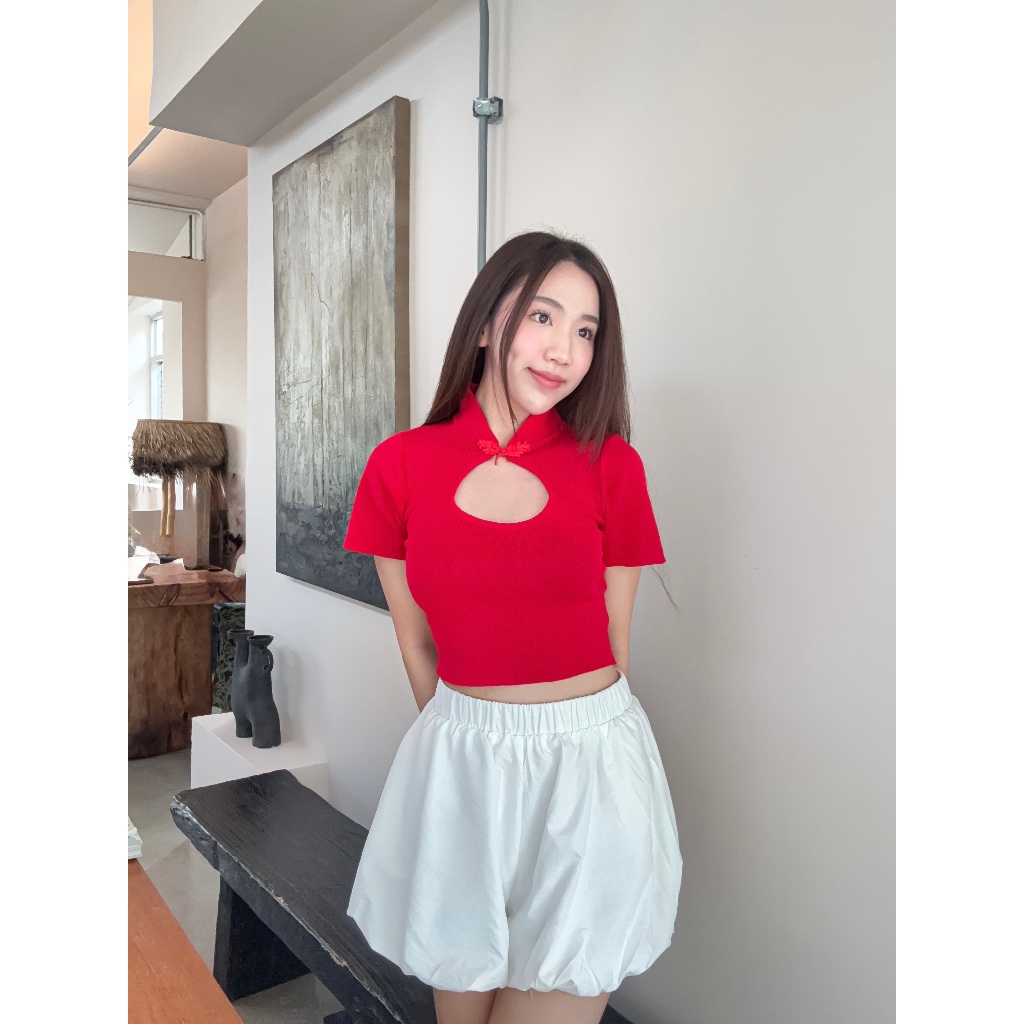 Cicishop(70019)เสื้อแขนสั้นคอจีนเข้ารูป รุ่นนี้น่ารักเซ็กซี่สุดๆ ก็หมวยนิคะ ตรุษจีน ราคา ถูกที่สุด ดีลบีเคเค แกลเลอรีภาพที่ 2