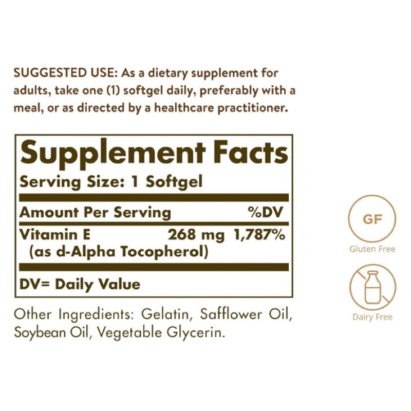 exp 2027 วิตามินอี  Solgar Vitamin E 268 MG (400 IU) Softgels - รูปที่ 2