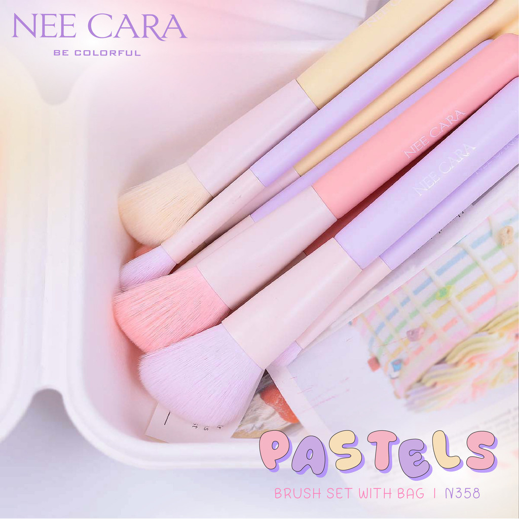 N358 (คละสี) Nee Cara 4pcs Brush Set With Bag แปรงแต่งหน้า ขนแปรงนุ่ม เบาสบาย - รูปที่ 4