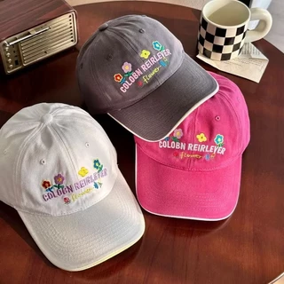 🌼หมวกเบสบอล แบบนิ่ม ปัก Colobn Flowerดอกไม้4ดอก มี7สี คุณภาพสู สไตล์เกาหลี