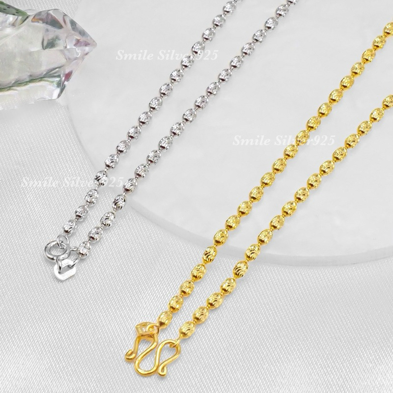 ส59 สร้อยคอ เม็ดไข่SS ไต้ฝุ่น 2.5mm. เงินแท้ 92.5% Italy ชุบทอง18k / ชุบทองคำขาว