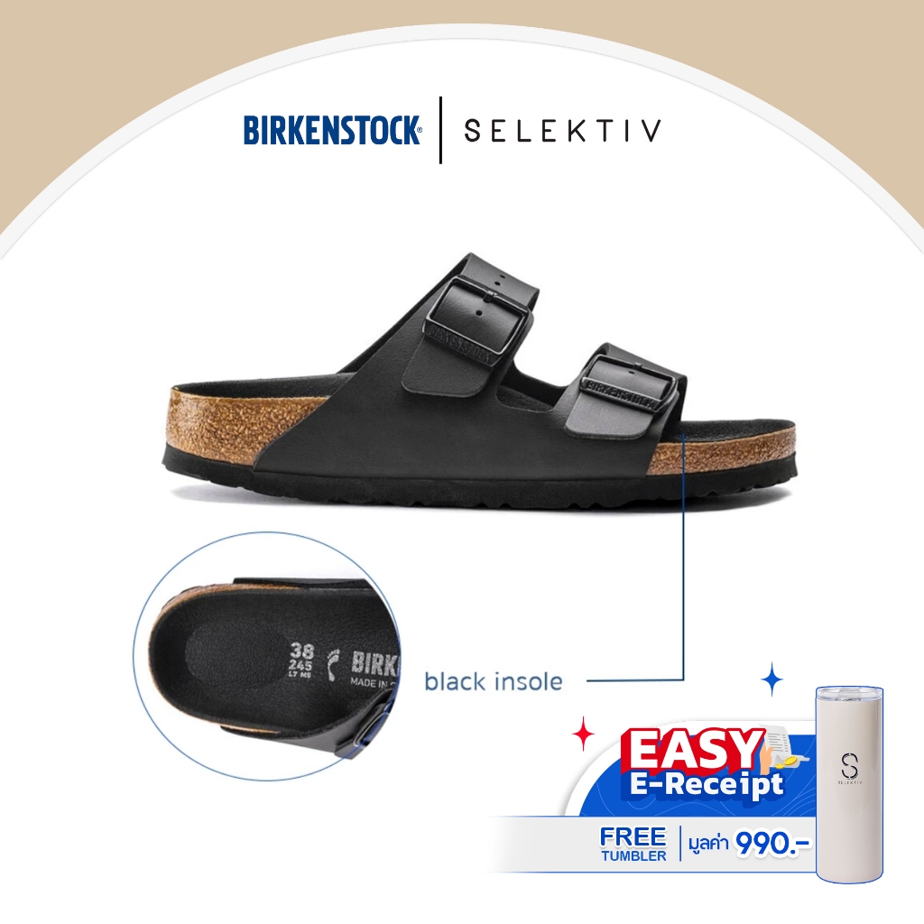 BIRKENSTOCK ARIZONA BIRKO TRIPLES BLACK รุ่นพื้นด้านในสีดำ