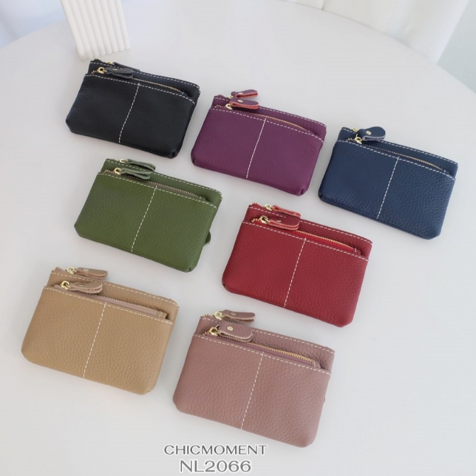 [พร้อมส่งในไทย] กระเป๋าใบเล็กหนังแท้3ช่องซิป ใส่บัตร,แบงค์,เหรียญ์ได้ No.NL-2066 กระเป๋าร้านชิค