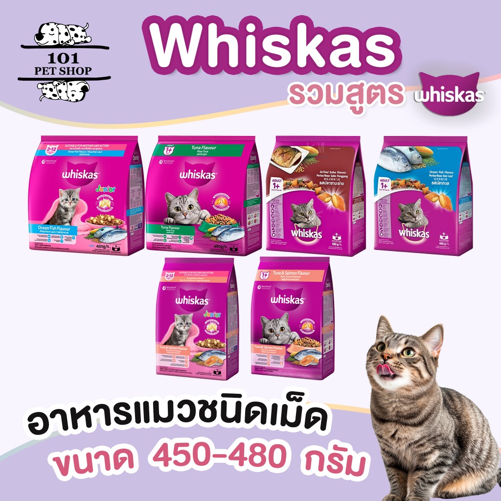 Whiskas วิสกัส อาหารแมวชนิดเม็ด สำหรับแมวตั้งท้อง ลูกแมว และแมวอายุ 1 ปีขึ้นไป ขนาด 450-480 g.