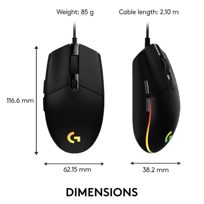 Logitech G102 Optical Wired USB Gaming Mouse Light Sync (Black / White) 8k DPI Customize RGB 6 Programmable Buttons