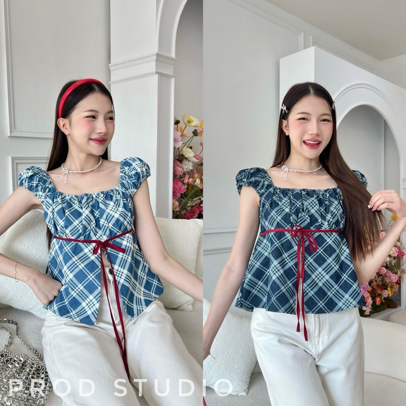 เสื้อแขนดอลลี่ รุ่นขายดี ผ้ายีนส์ตารางเฉียง สวยมากก รุ่นยอดฮิต