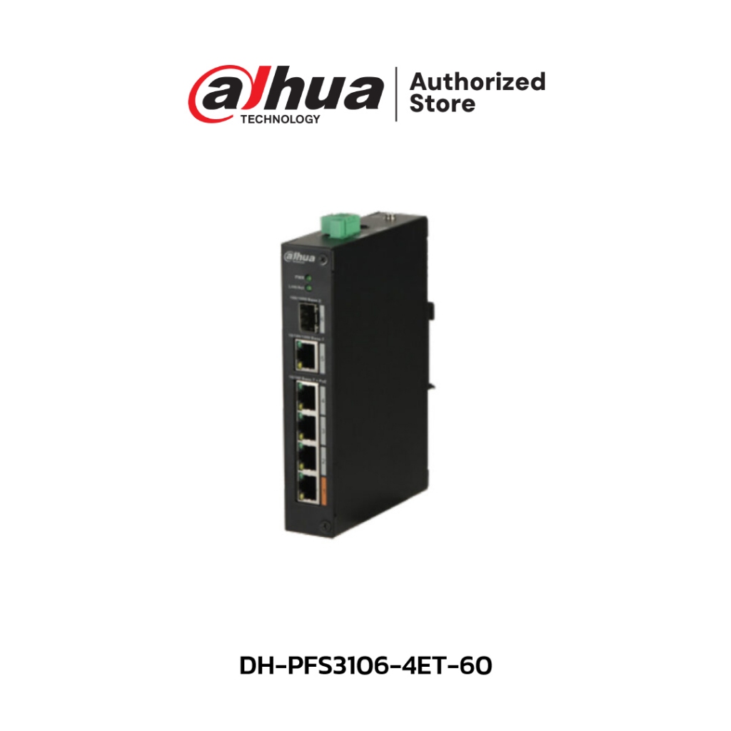 DAHUA POE SWITCHING 4+2 PORT (10/100MB POE)(1000MB UPLINK)(Unmanaged)(60W) รุ่น DH-PFS3106-4ET-60