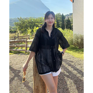 📔𝐍𝐈𝐘𝐀𝐈 𝐒𝐇𝐈𝐑𝐓 เสื้อเชิ้ตลูกไม้ถักแขนสั้น ผ้าเนื้อนิ่ม ไม่ระคายผิว