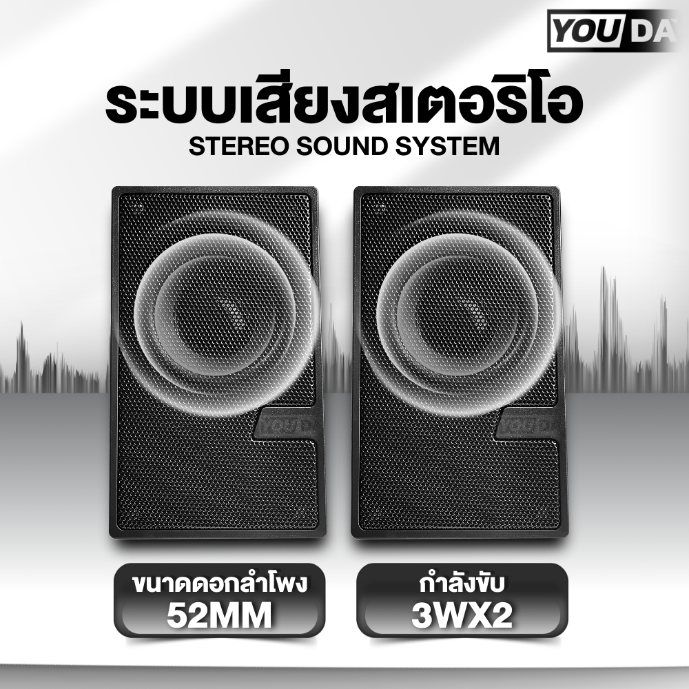 YOUDA ลำโพงคอมพิวเตอร์ USB แบบมีสาย รับประกัน 1ปี มีเครื่องปรับระดับเสียงในตัว YD-D7 ลำโพงเกม ลำโพงตั้งโต๊ะ สเตริโอ2.0