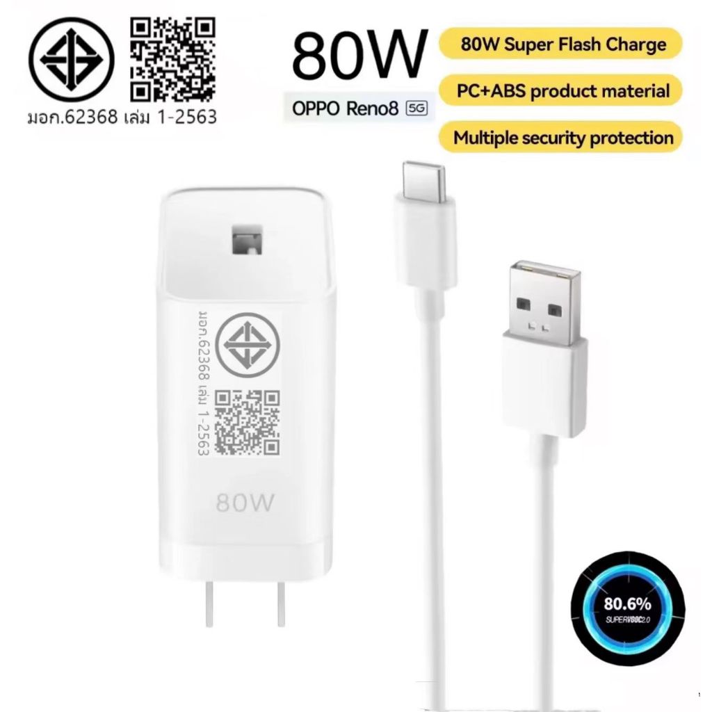 ส่งจากไทย ที่ชาร์จ OPPO ชาร์จเร็ว หัวชาร์จ 80W สายชาร์จ Type C For OPPO Reno 7Pro Reno 8/Reno8Pro/8Plus Find X5 Pro