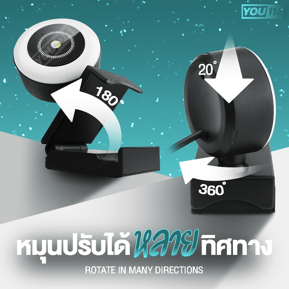 YOUDA กล้องคอมพิวเตอร์ 1080P USB LED รับประกัน 1ปี กล้องติดพร้อมไมค์ในตัว ไฟ LED ปรับได้ YD-G04LED กล้องเว็ปแคม กล้อง PC - รูปที่ 5