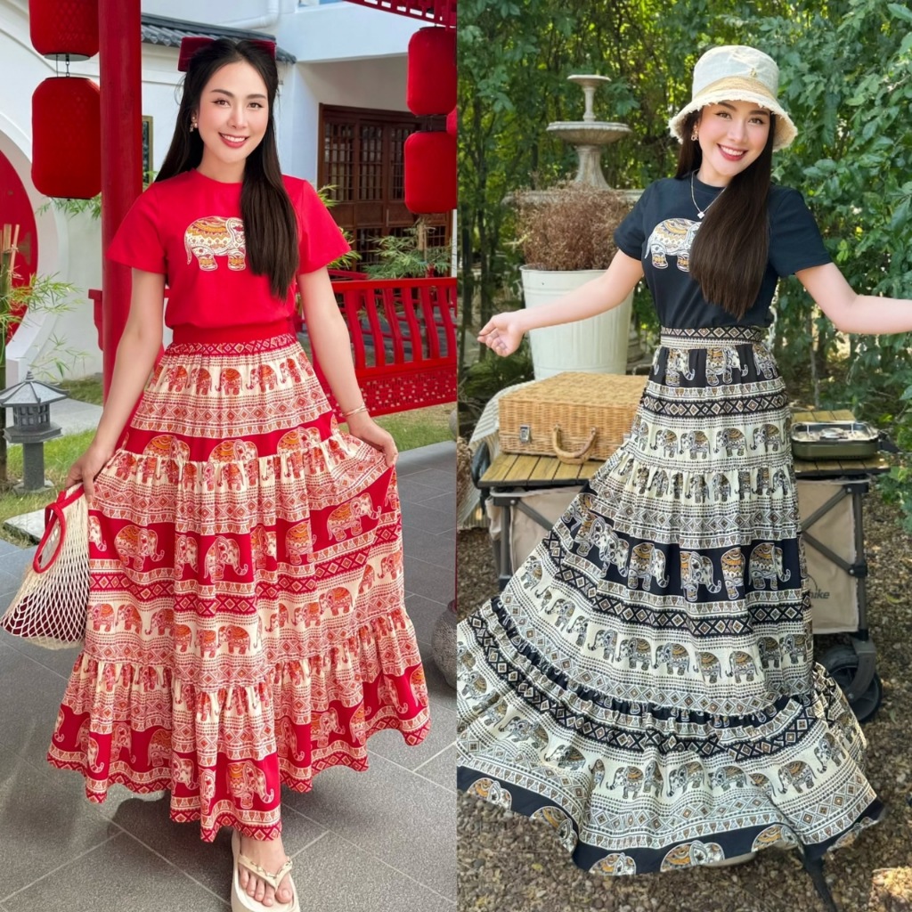 AN789 เซตเสื้อดำแขนสั้น+กระโปรงช้าง The Alner Women Clothing ผู้หญิง