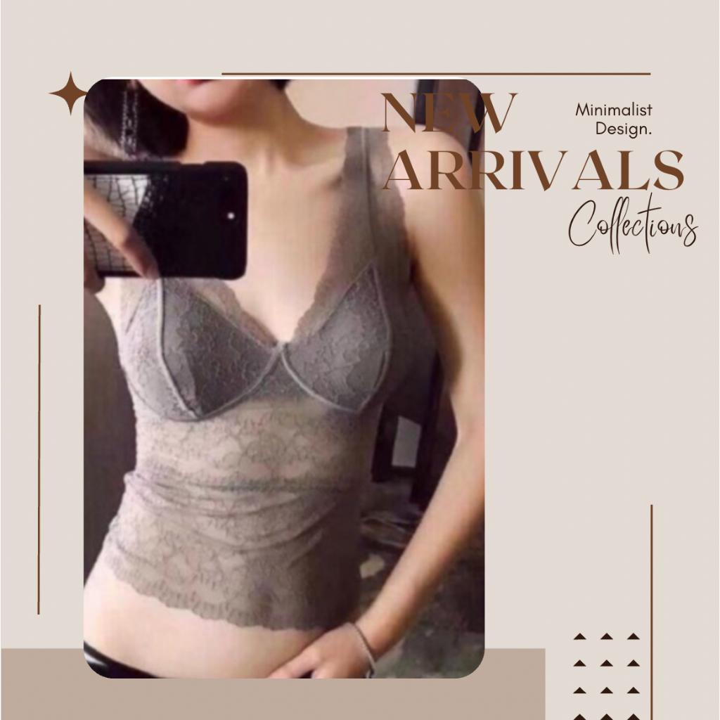 บราลูกไม้เต็มตัว (2018) สำหรับผู้หญิง มีฟองน้ำ เสื้อครอปท็อป นิ่ม เสื้อชั้นในสตรี คอวี การออกแบบขอบหยัก เสื้อกั๊กลูกไม้