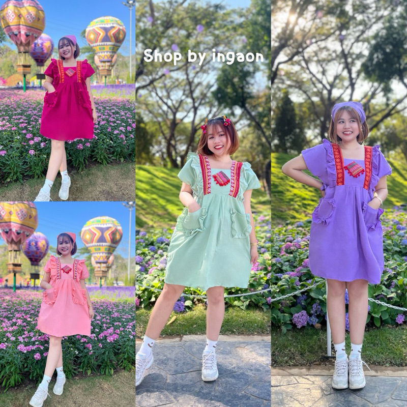 ชุดเดรสพื้นเมือง(รุ่นระบายผ้านิ่ม)มีขนาดฟรีไซส์-บิ๊กไซส์