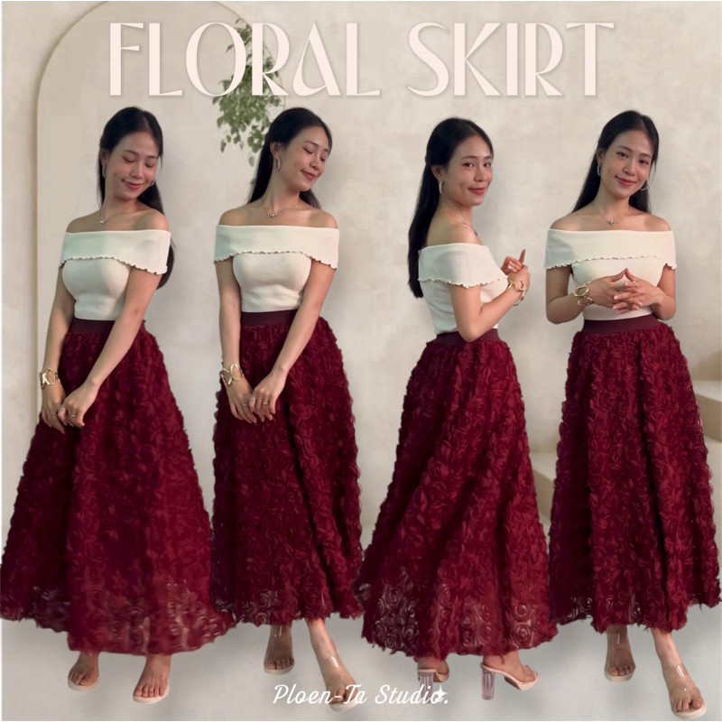 Floral rosie skirt กระโปรงทรงพอง ดีเทลปักดอกทั้งตัว มี8สี