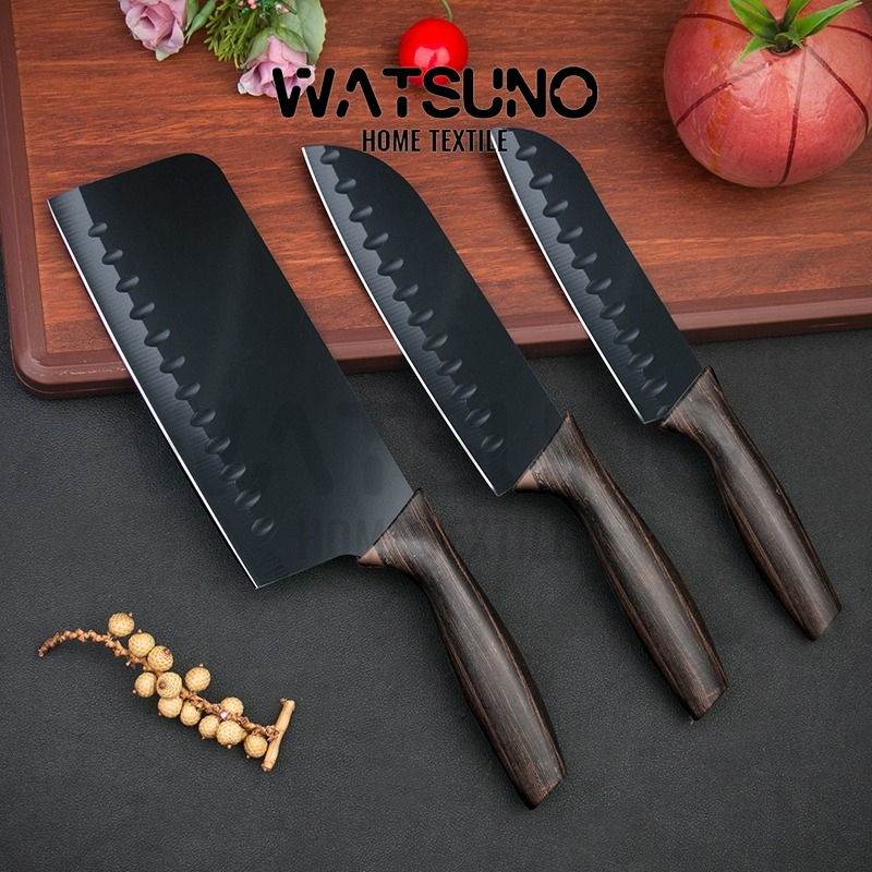 Watsuno.ชุดมีดทำครัว 3 ชิ้น มีดสแตนเลสความแม่นยำสูง ประกอบด้วยมีดเชฟ มีดขนมปัง มีดหั่นเนื้อ