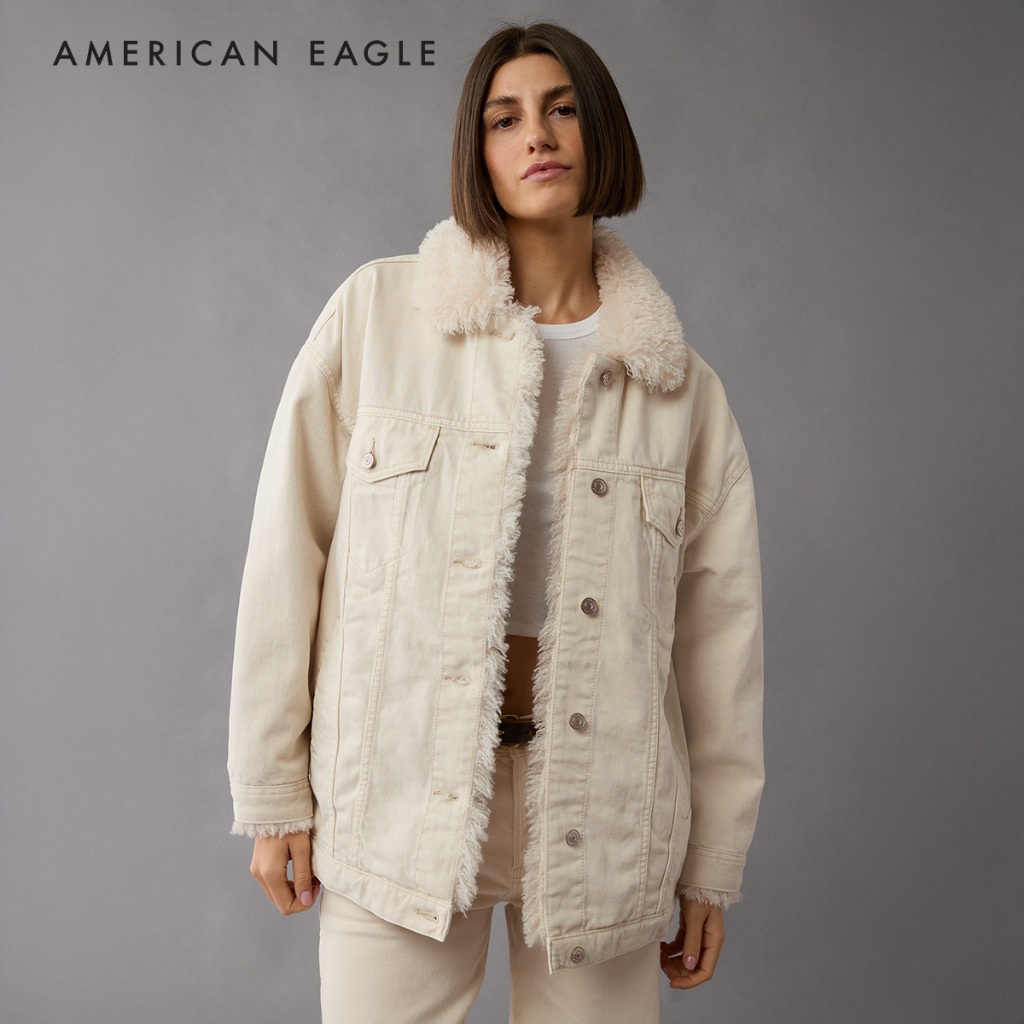 American Eagle Ecru Denim Sherpa Trucker Jacket เสื้อแจ็คเก็ต ผู้หญิง เชอร์ปา (EWJA 038-3591-106)