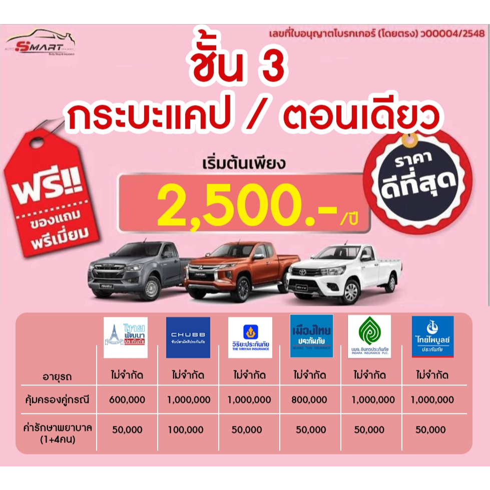 ชั้น 3 กระบะ แคป ตอนเดียว 2,550 ราคาดี ไม่มีบวกเพิ่ม ประกันดี เคลมง่าย มีอู่ซ่อมเอง ประกันภัย ผ่อนได้ ตรง