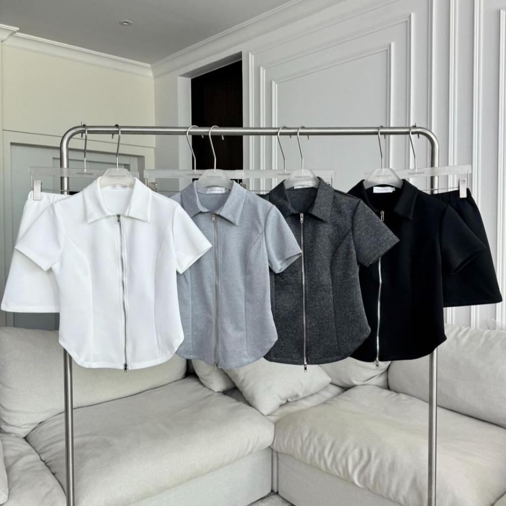 PTS491 ชุเดซ็ทเสื้อโปโลซิปหน้า+กระโปรง PROMTHONG