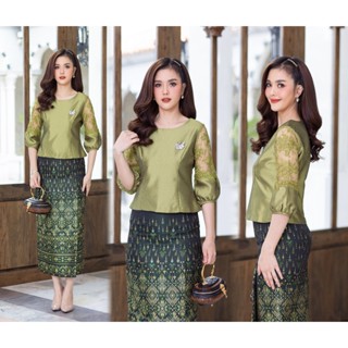 CHANIDA เสื้อผ้าไหม ตัดแต่งลูกไม้ฝรั่งเศส ทรงแขนบอลลูน ทรงสว…