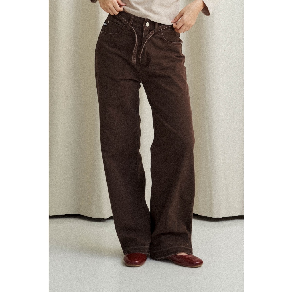 ENDOFMARCH | TIRAMISU JEANS กางเกงยีนส์สีน้ำตาล พร้อมสายคาดเอว