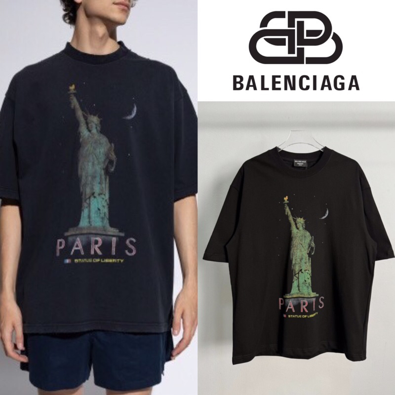 เสื้อยืดแขนสั้น Balenciaga Paris Liberty Medium Fit T-Shirt