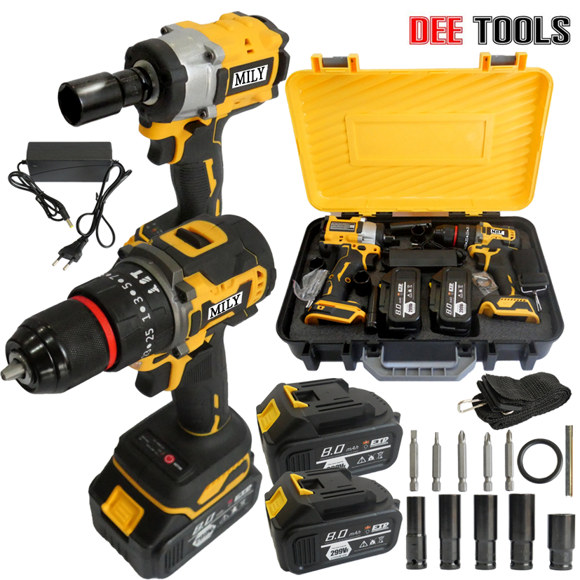 (แพ็คคู่) MILY สว่านไร้สาย 3 ระบบ มอเตอร์บัสเลส  299V +บล็อกแบต 299V มอเตอร์บัสเลส  แบตเตอรี่ 2 ก้อน