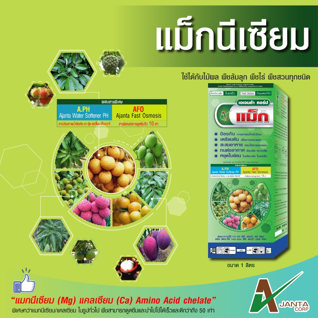 แม็กนีเซียม ปุ๋ยน้ำทางใบ เร่งใบเพสลาด ใบแก่ ใบใหญ่ ใบเขียวเข้ม ช่วยสังเคาระห์แสง เอเจนต้า คอร์ป  (250 ซีซี)
